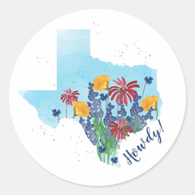 Texas Wildflowers Watercolor Classic Round Sticker (Front)