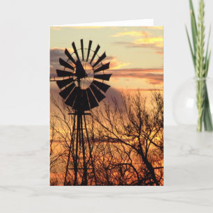 Texas windmill sunset card