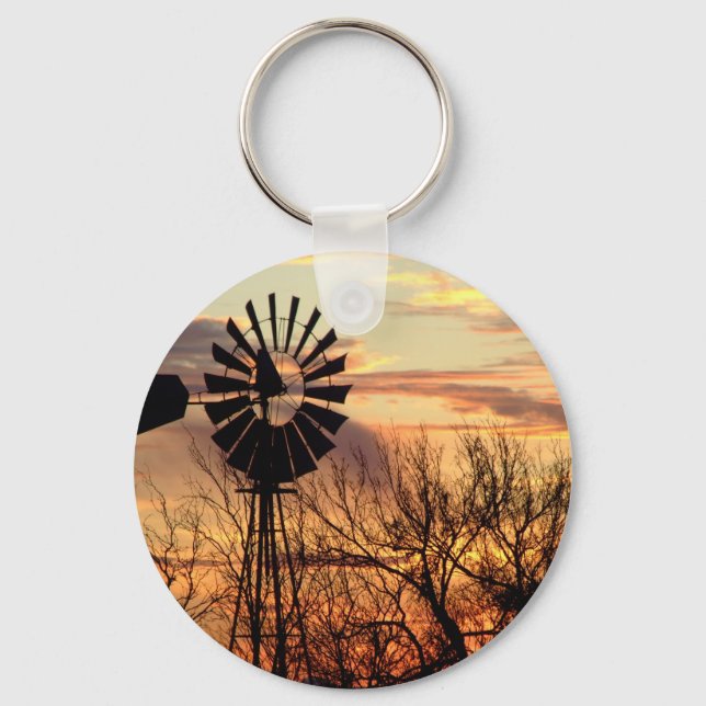 Texas windmill sunset keychain (Front)