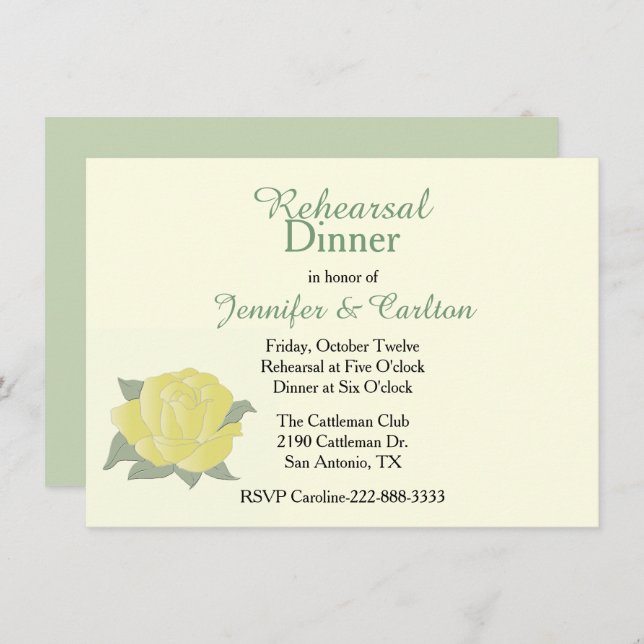 Texas Yellow Rose Rehearsal Dinner Invitation (Front/Back)