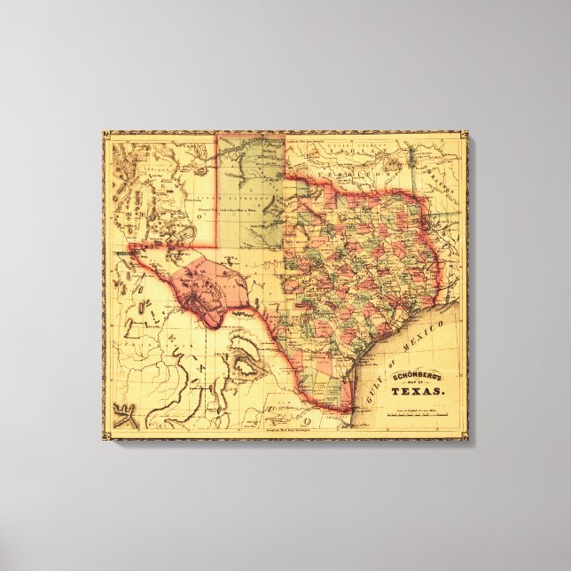 TexasPanoramic Map Canvas Print (Front)