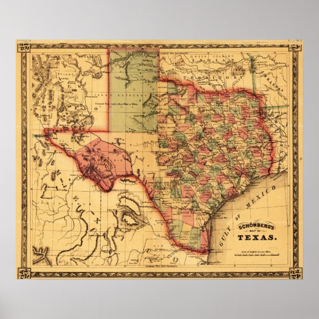 TexasPanoramic Map Poster (Front)