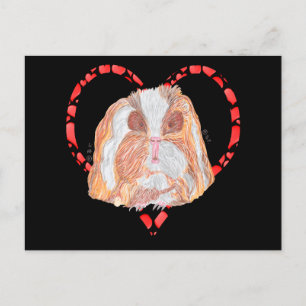 TEXEL GUINEA PIG HEART HOLIDAY POSTCARD