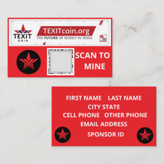 TEXIT COIN OFFICIAL LOGO QR CODED RED BACKGROUND BUSINESS CARD