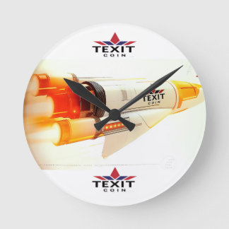 "TeXit Coin Rocket Ship  with logo Round Clock