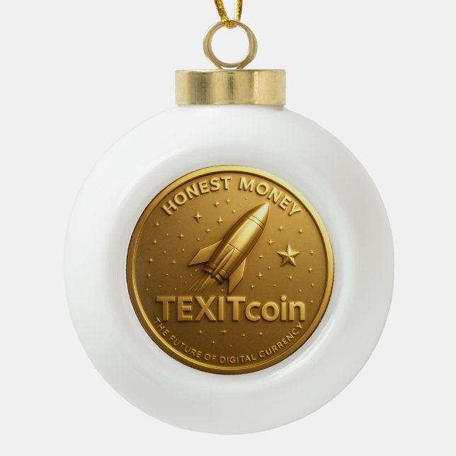 TexitCoin Gold Coin Christmas Ceramic Ball Christmas Ornament (Front)