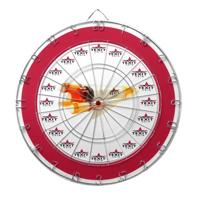 TexitCoin Red and White with Texit Logo/RocketShip Dartboard (Front)