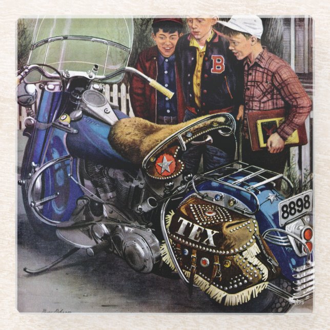 Tex's Motorcycle Glass Coaster (Front)