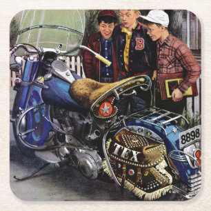 Tex's Motorcycle Square Paper Coaster