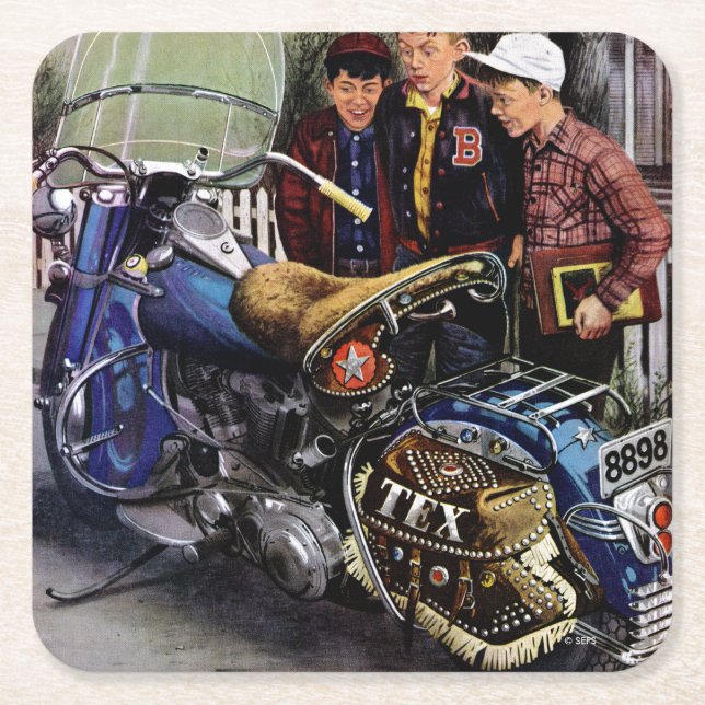 Tex's Motorcycle Square Paper Coaster (Front)