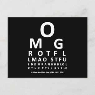 Text Addict's Eye Chart Postcard