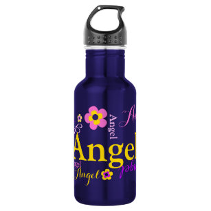 Text and flowers girls name Angel water bottle