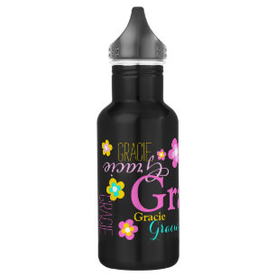 Text and flowers girls name Gracie water bottle