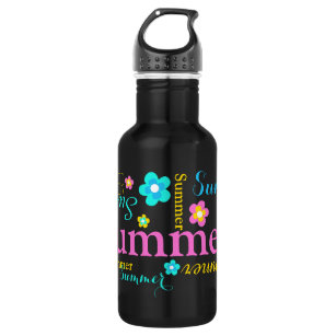 Text and flowers girls name summer water bottle