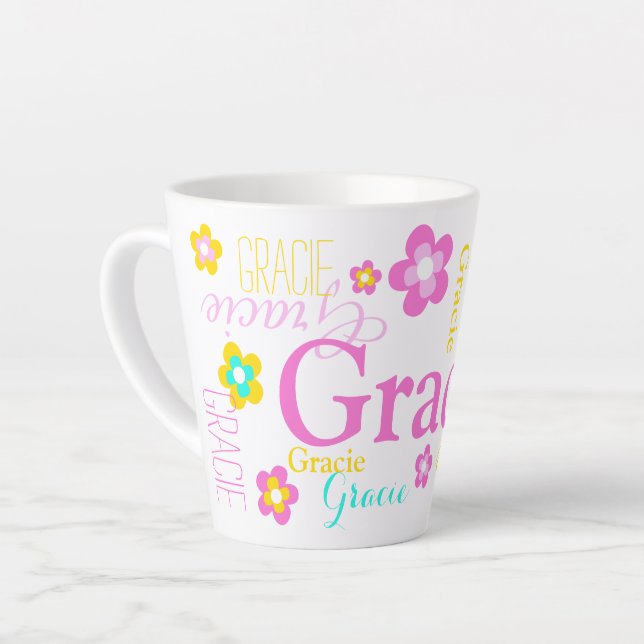 Text and graphic flowers girls name Gracie Latte Mug (Left Angle)