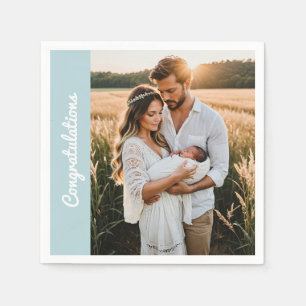 text and photo custom personalized party blue napkin