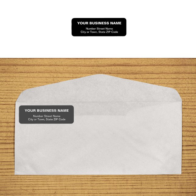 Text Based Black Business Return Address Label (Plain text black business return address label on envelope)