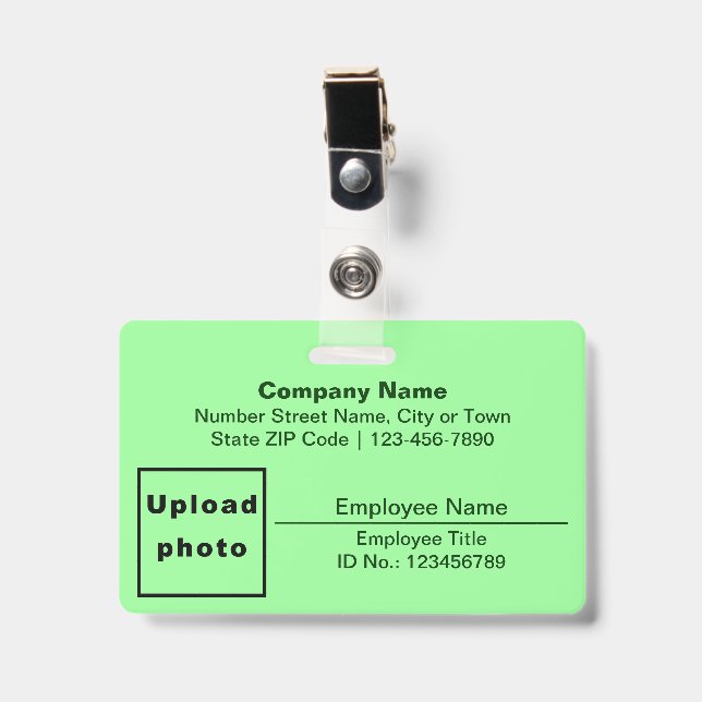 Text Based W/ Employee Photo Rectangle Light Green Badge (Front with Clip)