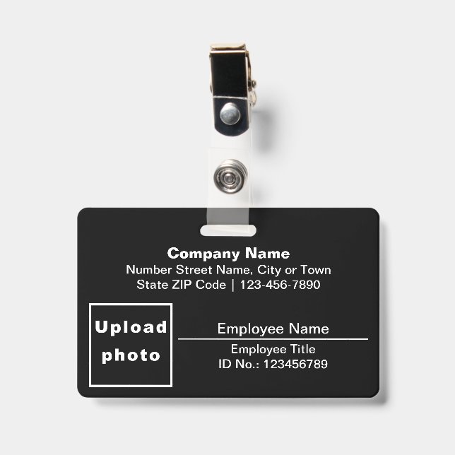 Text Based With Employee Photo Rectangle Black Badge (Front with Clip)