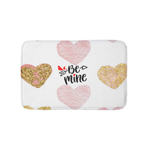 Text Be Mine And Hearts Bath Mat