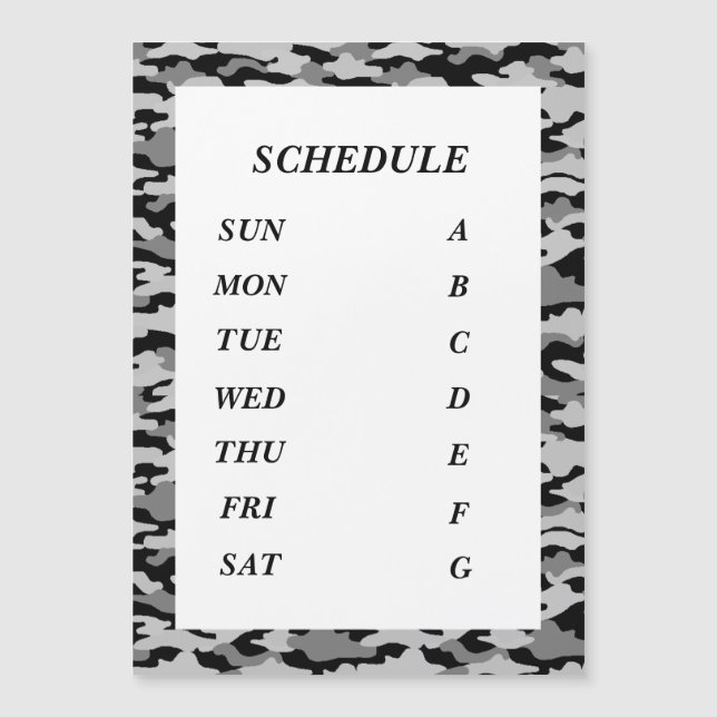 Text Blank Custom Weekly Schedule Camo (Black) Mag (Front)