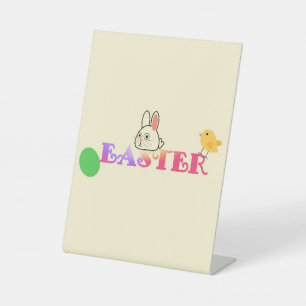 Text, bunny and chic Easter themed Pedestal Sign