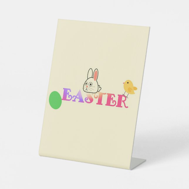 Text, bunny and chic Easter themed Pedestal Sign (Front)