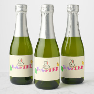 Text, bunny and chic Easter themed Sparkling Wine Label