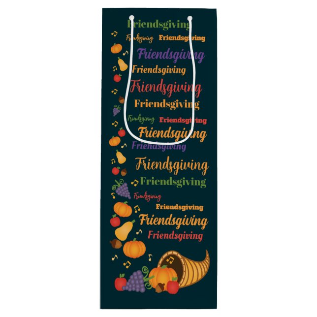 Text Colourful Cornucopia Friendsgiving Party Wine Gift Bag (Front)