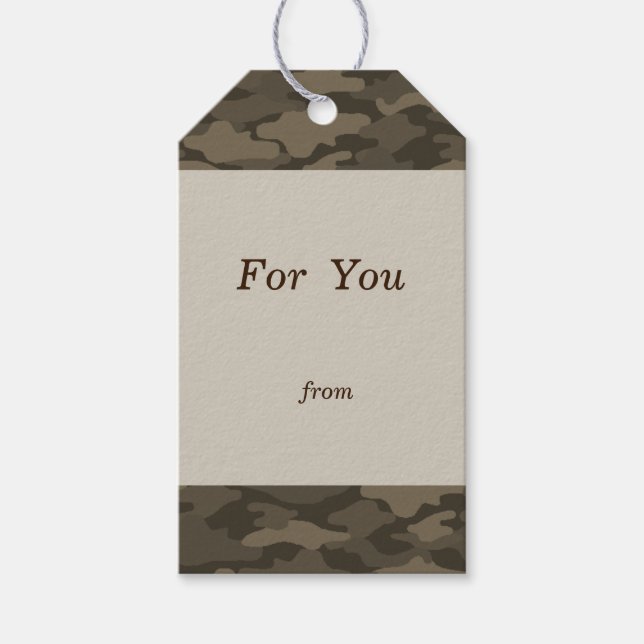 Text custom camouflage (sepia) gift tag (Front)