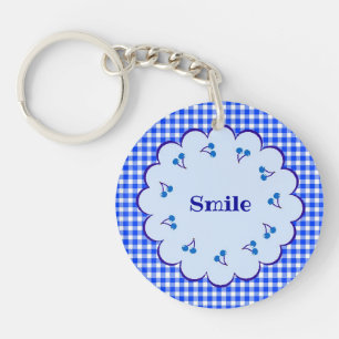 Text Custom Cherry×Check (Blue) Key Holder Keychain