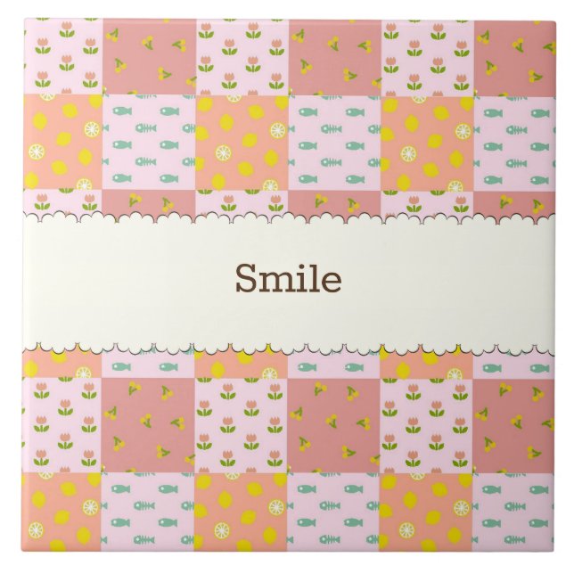 Text Custom Patchwork (Pink) Tile (Front)