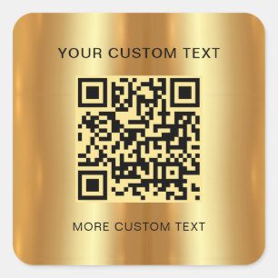 Text Custom Template Gold Look Scannable QR Code Square Sticker