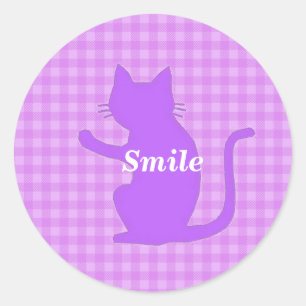 Text Customization CAT Check Pink Classic Round Sticker