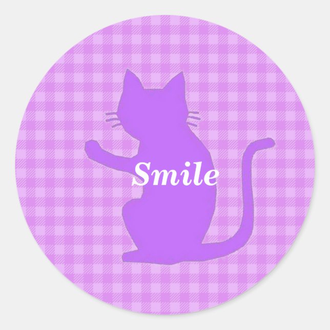 Text Customization CAT Check Pink Classic Round Sticker (Front)