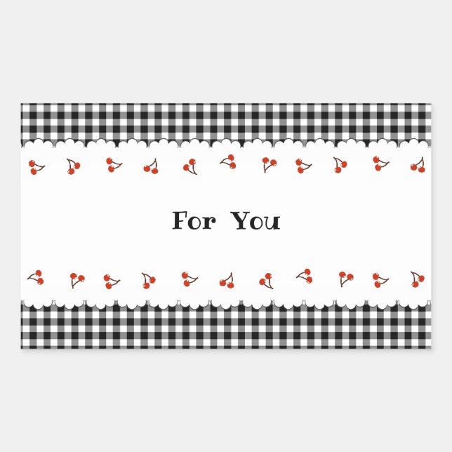 Text Customization Cherry Check Black Rectangular  Sticker (Front)