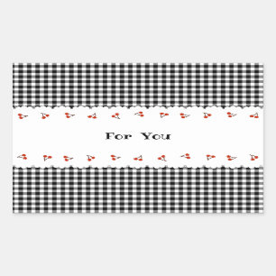 Text Customization Cherry Check Black Rectangular Sticker