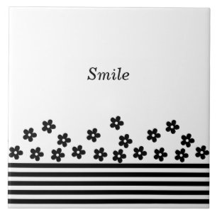 Text Customization Flower Border White Tile