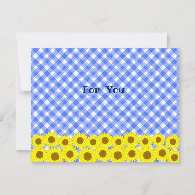Text Customization Sunflower Check Blue Card (Front)