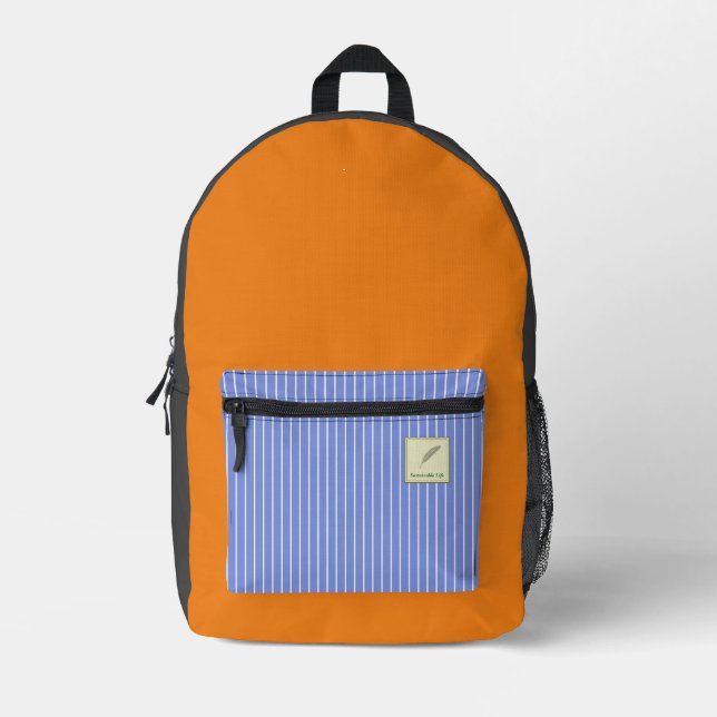 Text Customization Sustainable Life Orange Blue St Printed Backpack (Front)