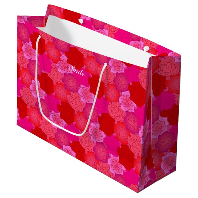 Text Customized Rose Pink Large Paper Bag (Front Angled)