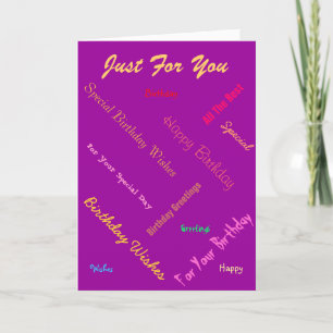 text design birthday greetings purple background card