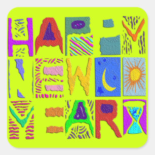 Text Design "Happy New Year" + your backgrond Square Sticker