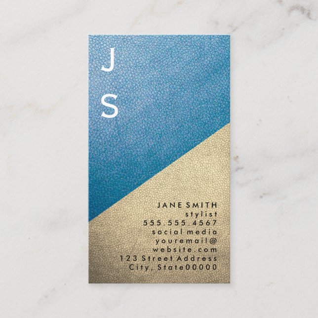 Text Design Vertical Leather Colour Block Business Card (Front)