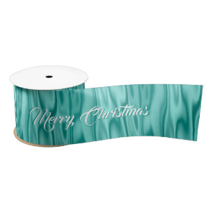 Text   Elegant Christmas Aqua Faux Satin Graphic Satin Ribbon