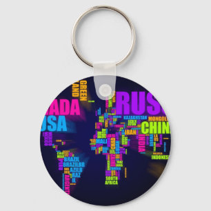 Text Map of the World Keychain