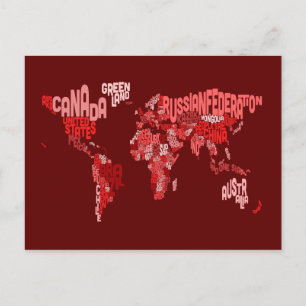 Text Map of the World Map Postcard