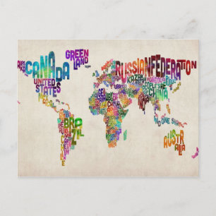 Text Map of the World Postcard