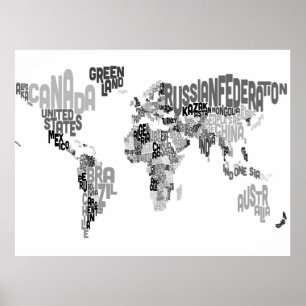 Text Map of the World Poster