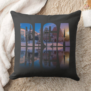 Text of Riga, Latvia Throw Pillow